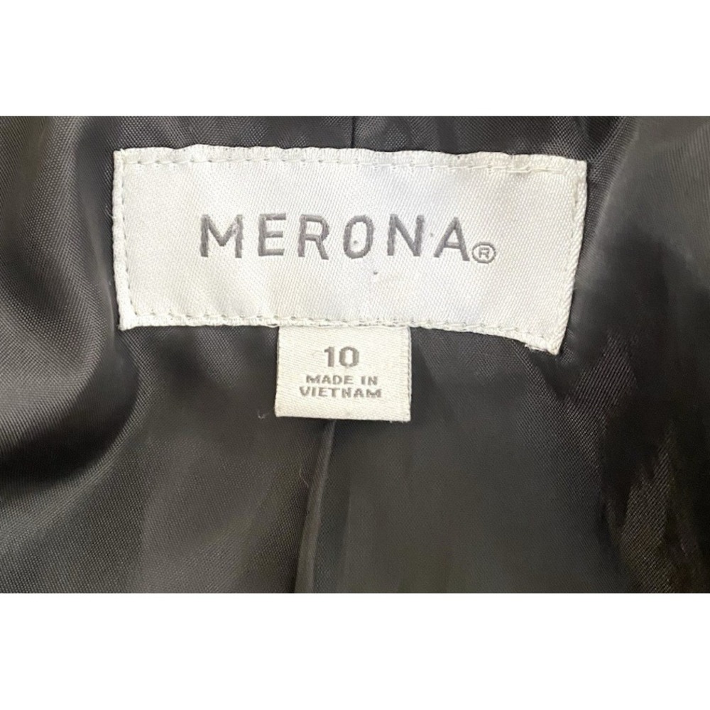 Merona Womens Taupe Striped Suit Blazer Size 10 Pants Size 8 Career Business - Picture 15 of 16
